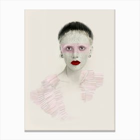 PINK FRILLS - Pastel Fashion Illustration with Red Lips, Piercings and Freckles by "Colt x Wilde"  Canvas Print