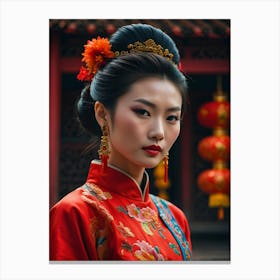 Chinese Woman In Red Dress Canvas Print