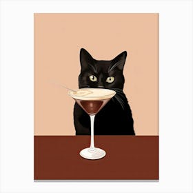 Black Cat With Espresso Martini Cocktail Drink Canvas Print