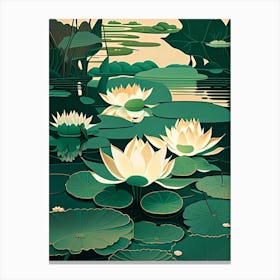 Water Lilies Waterscape Retro Illustration 2 Canvas Print