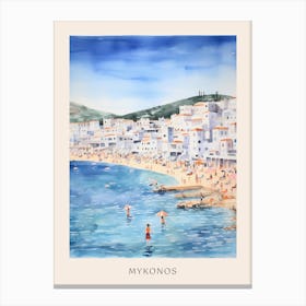 Swimming In Mykonos Greece Watercolour Poster Canvas Print