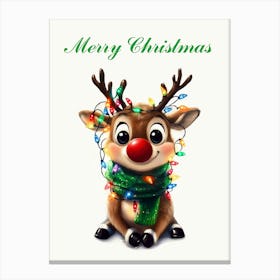 Merry Christmas Rudolph Rentier Illustration, Niedliches Reh mit Lichterkette Canvas Print