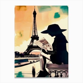 Young Girl Reading In Paris Canvas Print