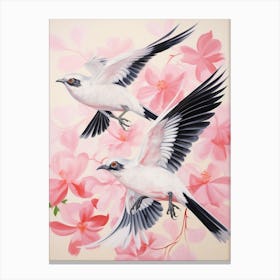 Pink Ethereal Bird Painting Mockingbird 1 Canvas Print