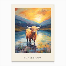 Sunset Brushstroke Impressionsim Style Painting Of A Highland Cow 2 Canvas Print