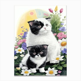 Cute Kitten And Flowers Watercolor 1 Canvas Print