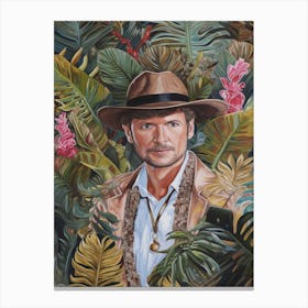 Floral Handpainted Portrait Of Indiana Jones 2 Canvas Print