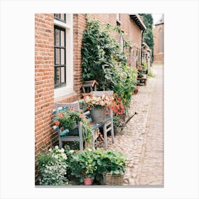 Street full of flowers in Elburg // The Netherlands // Travel Photography Canvas Print
