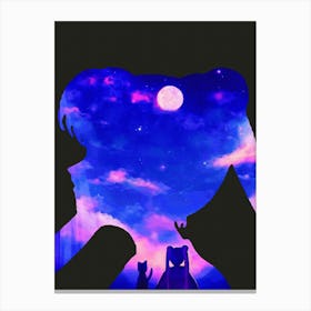 Anime Negative Space ― Luna & Usagi Looked At The Purple Sky Canvas Print