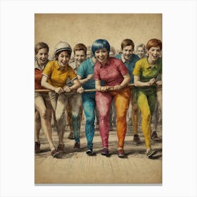 Group Of People Pulling A Rope Canvas Print