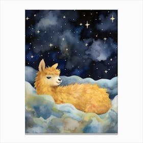 Baby Llama 2 Sleeping In The Clouds Canvas Print