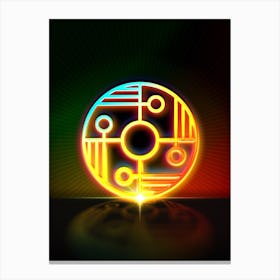 Neon Geometric Glyph in Watermelon Green and Red on Black n.0345 Canvas Print