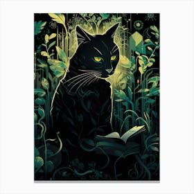 Black Cat Reading Book Canvas Print