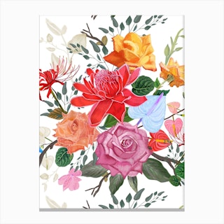Flowers And Roses Canvas Print