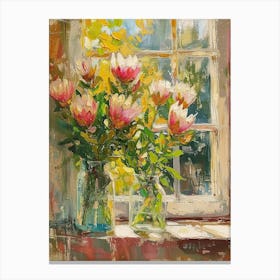Protea Flowers On A Cottage Window 4 Canvas Print
