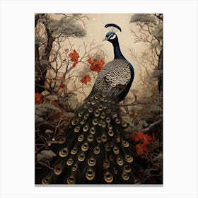 Dark And Moody Botanical Peacock 3 Canvas Print