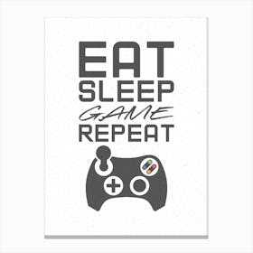Eat Sleep Game Repeat - White Gaming Canvas Print