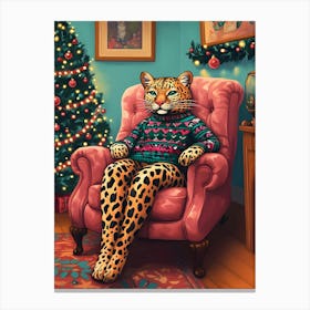 Leopard In Christmas Sweater Canvas Print