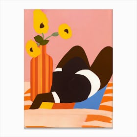 Woman Chilling On The Floor With Sunflowers Canvas Print