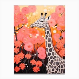 Giraffe Pink Blooming Portrait 4 Canvas Print