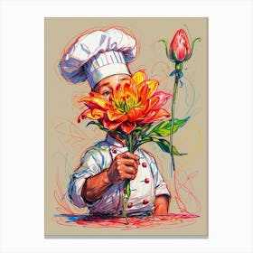 Chef Holding Flowers Canvas Print