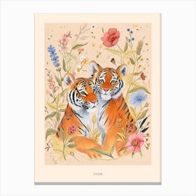 Folksy Floral Animal Drawing Tiger 7 Poster Canvas Print