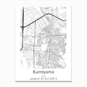 Kumiyama,Japan Minimalist Map Canvas Print