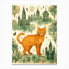 Ginger Cat With Castles & Trees Canvas Print