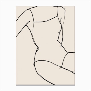 Female Figure On Beige 2 Canvas Line Art Print