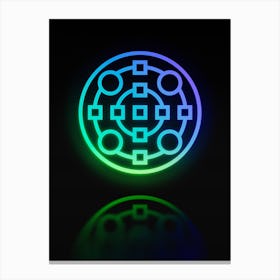 Neon Blue and Green Abstract Geometric Glyph on Black n.0402 Canvas Print
