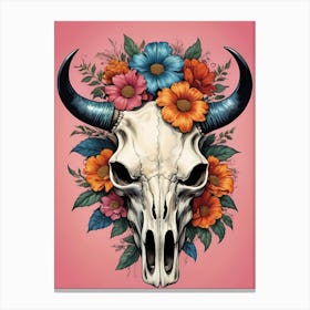 Floral Bison Skull (5) Canvas Print