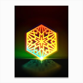 Neon Geometric Glyph in Watermelon Green and Red on Black n.0167 Canvas Print