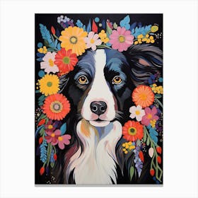 Border Collie Portrait With A Flower Crown, Matisse Painting Style 1 Canvas Print