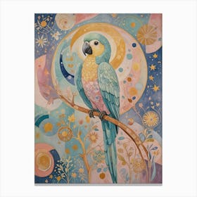 Whimsical Pastel Parrot On A Branch Canvas Print