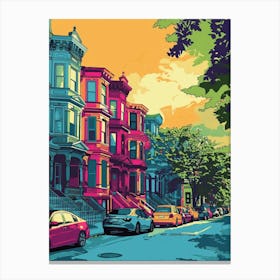 Belmont New York Colourful Silkscreen Illustration 3 Canvas Print