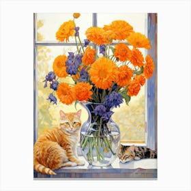 Cat With Sunflower Flowers Watercolor Mothers Day Valentines 1 Canvas Print