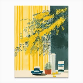 Mimosa Flowers On A Table   Contemporary Illustration 2 Canvas Print