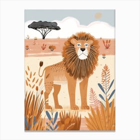 African Lion Hunting In The Savannah Illustration 4 Canvas Print