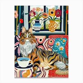 Tea Time With A Maine Coon Cat 1 Canvas Print