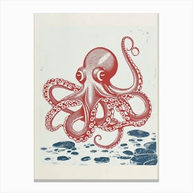 Sweet Red Octopus On The Ocean Floor With Rocks Canvas Print