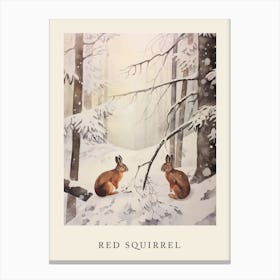 Winter Watercolour Red Squirrel 3 Poster Canvas Print