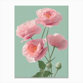 Pink Roses Flowers Acrylic Painting In Pastel Colours 2 Canvas Print