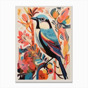 Colourful Scandi Bird House Sparrow 2 Canvas Print