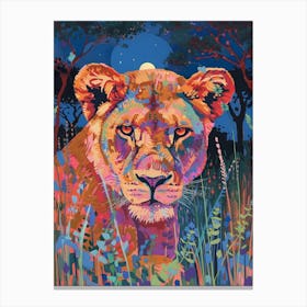 Southwest African Lion Night Hunt Fauvist Painting 3 Canvas Print