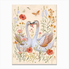 Folksy Floral Animal Drawing Swan Canvas Print