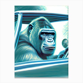 Gorilla Driving A Car Gorillas Greyscale Sketch 1 Canvas Print