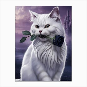 White Cat With Rose Canvas Print