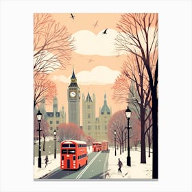 Vintage Winter Travel Illustration London United Kingdom 2 Canvas Print
