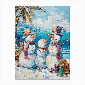 Snowmen On The Beach Painting 3 Canvas Print