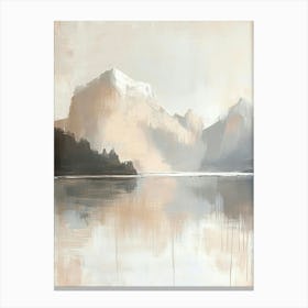 Contemporary Painting, Mountain Landscape, Abstract Art In A Calm Beige And White Color Palette Canvas Print